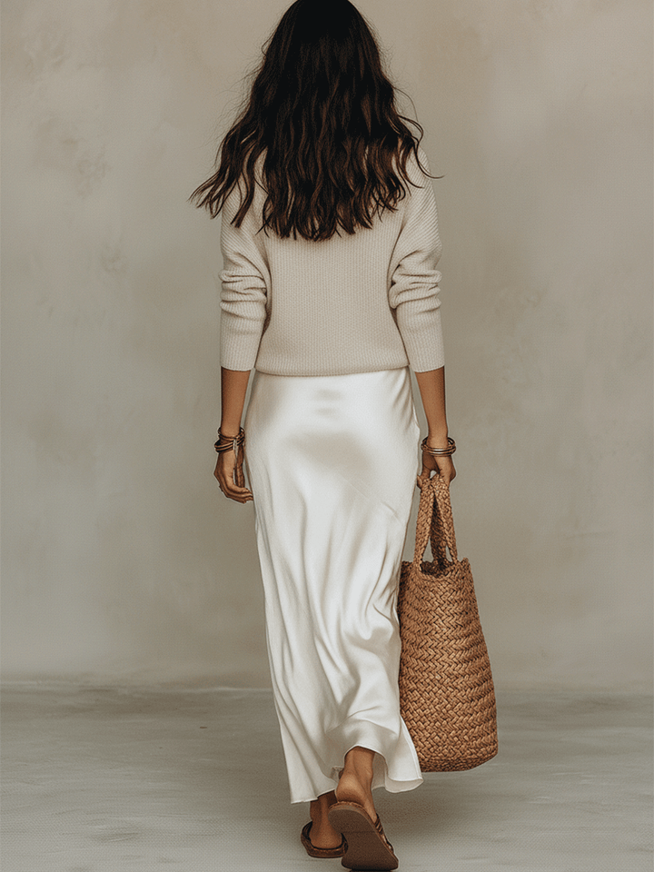 Chloe | Effortless Ivory Knit & Satin Midi Ensemble